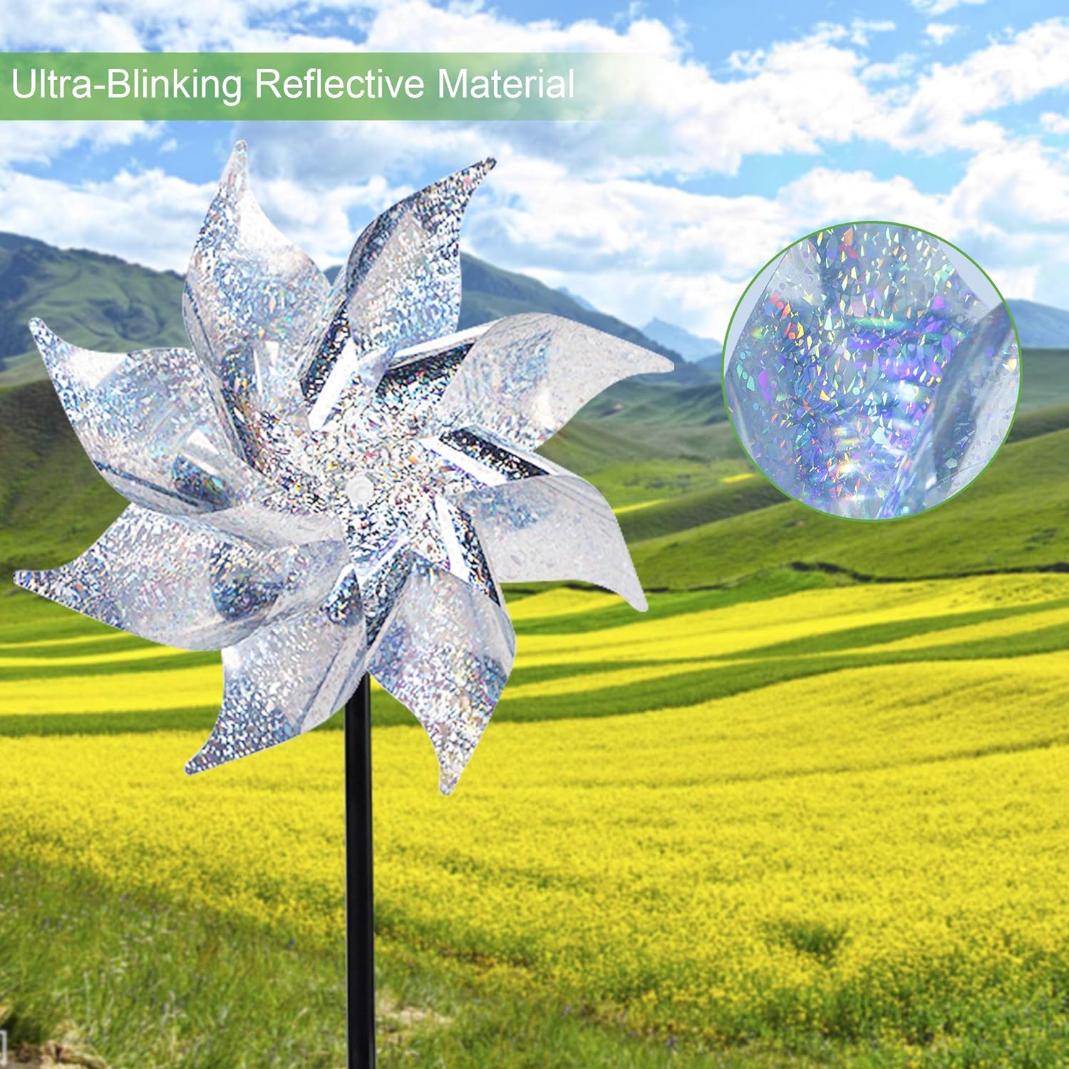 10 Pack Reflective Pinwheels with Stakes, Extra Sparkly Pinwheel for Garden Decor