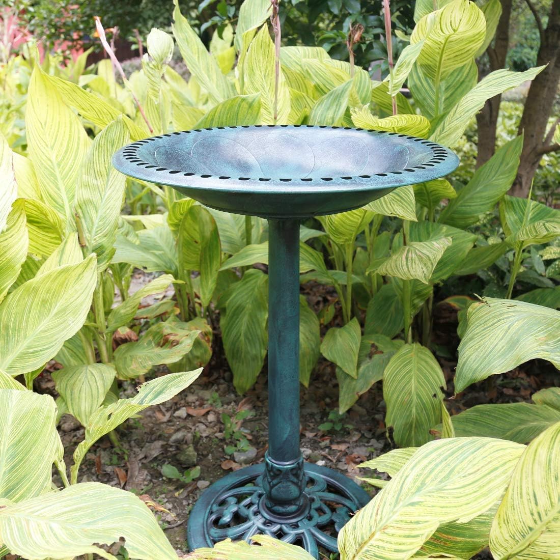 Polyresin Antique Outdoor Green Garden Bird Bath and Solar Powered Round Pond Fountain Combo Set,Green
