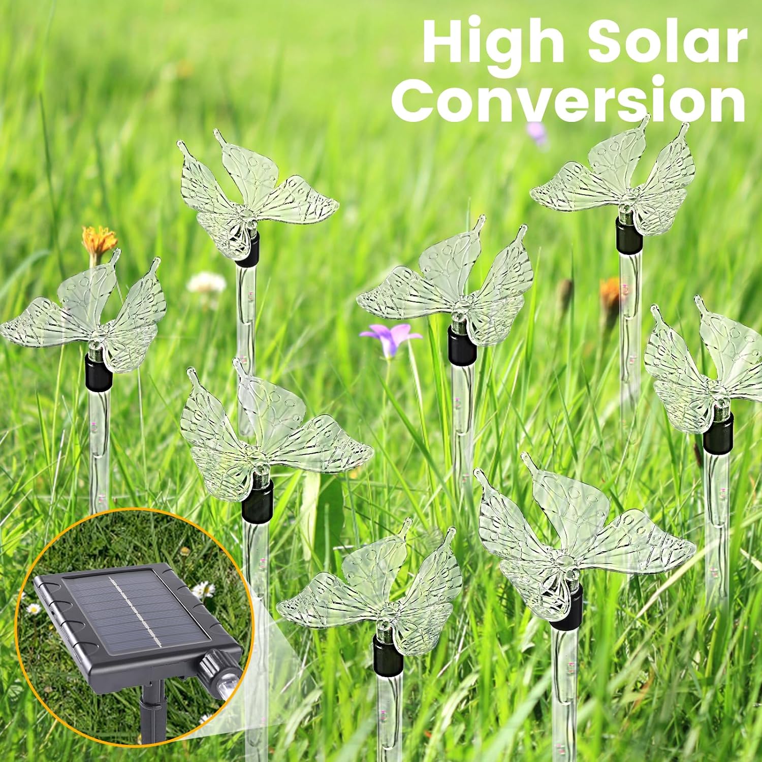 Set of 8 Plastic Solar Garden Lights for Garden Decor - Upgraded Solar Lights with Remote,8 Modes