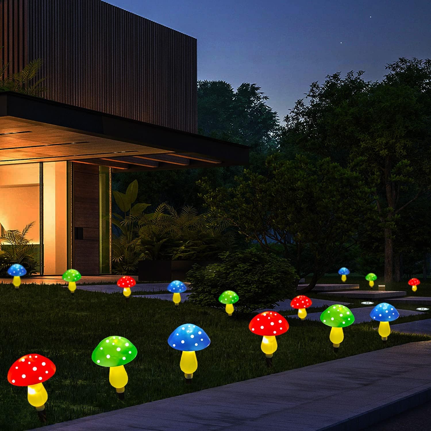 Outdoor Solar Mushroom Lights LED Solar Garden Decor Stake Lights, 8 Lighting Modes Solar Yard Ornament Lights (1 Pack 6 Mushrooms)