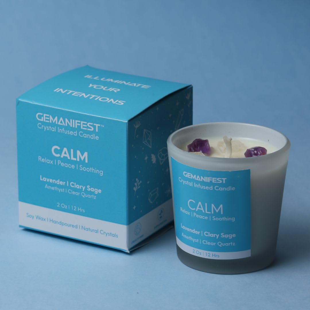 Calm Crystal Candle for Manifestation, Aromatherapy and Relaxation I Non Toxic, Vegan, Lead Free | Calm Candles for Women