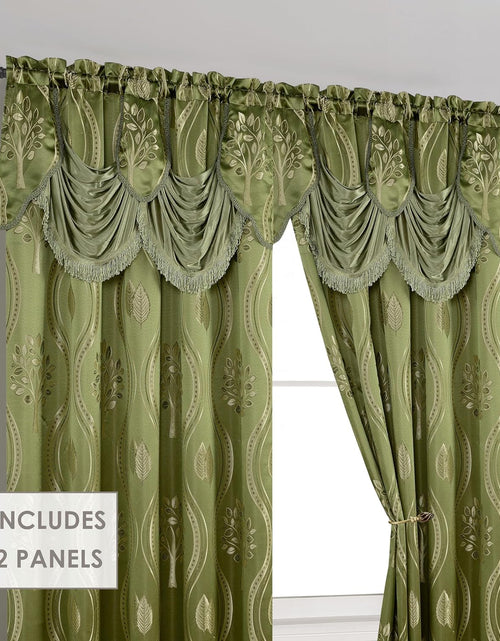 Load image into Gallery viewer, Jacquard Look Curtain Panel Set with Attached Valance 54&quot; X 84 inch (Set of 2), Sage
