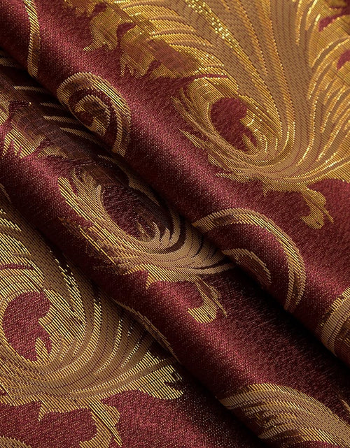 Load image into Gallery viewer, Jacquard Luxury Window 1 Panel Set Burgundy Curtain with Attached Valance and Backing , 110x84 inches Each
