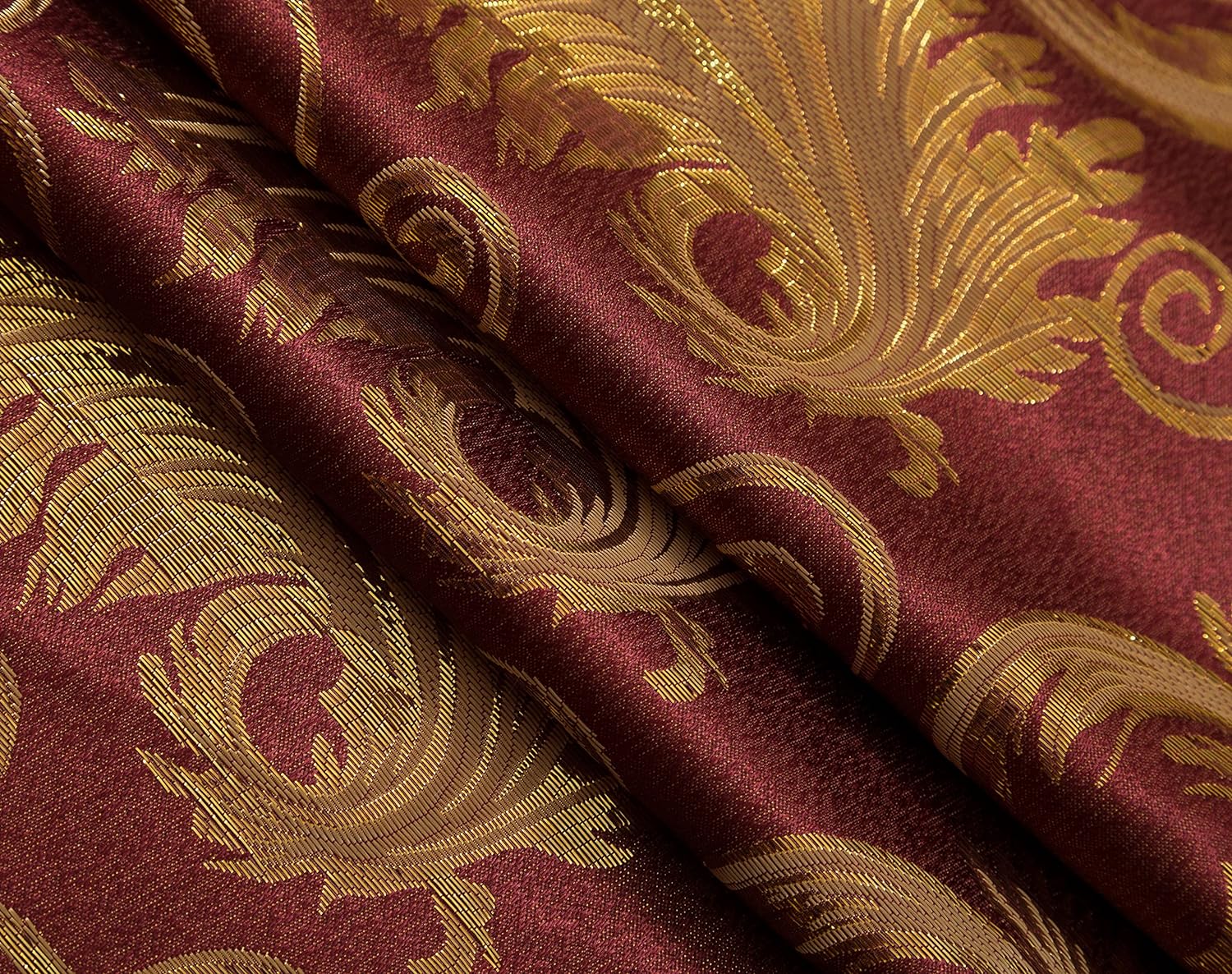 Jacquard Luxury Window 1 Panel Set Burgundy Curtain with Attached Valance and Backing , 110x84 inches Each