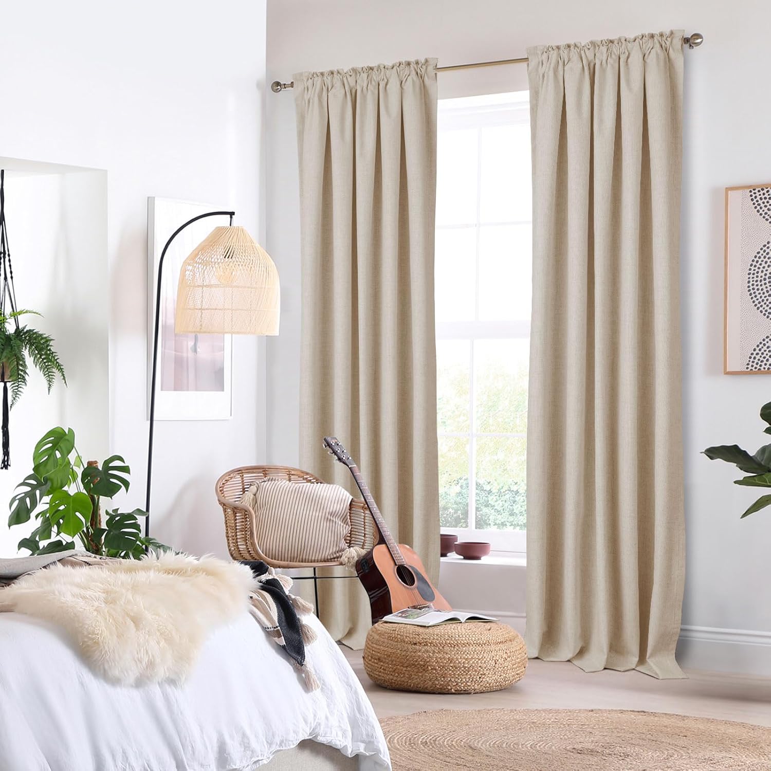 Blackout Curtains 84 Inches Long 2 Panels Set, Thermal Insulated Rod Pocket Window Curtains & Drapes, 50W X 84L, Oatmeal