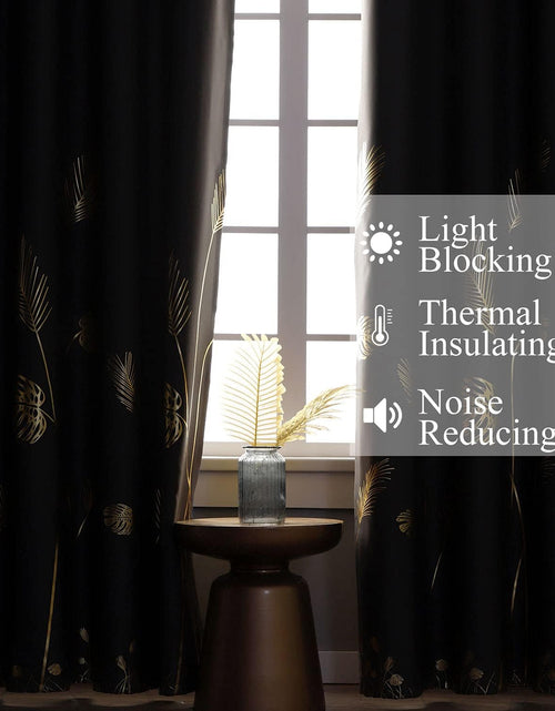 Load image into Gallery viewer, Dark Grey Blackout Curtains &amp; Drapes 84 Inch Length 2 Panels Set for Living Room, Thermal Insulated Room Darkening Gold
