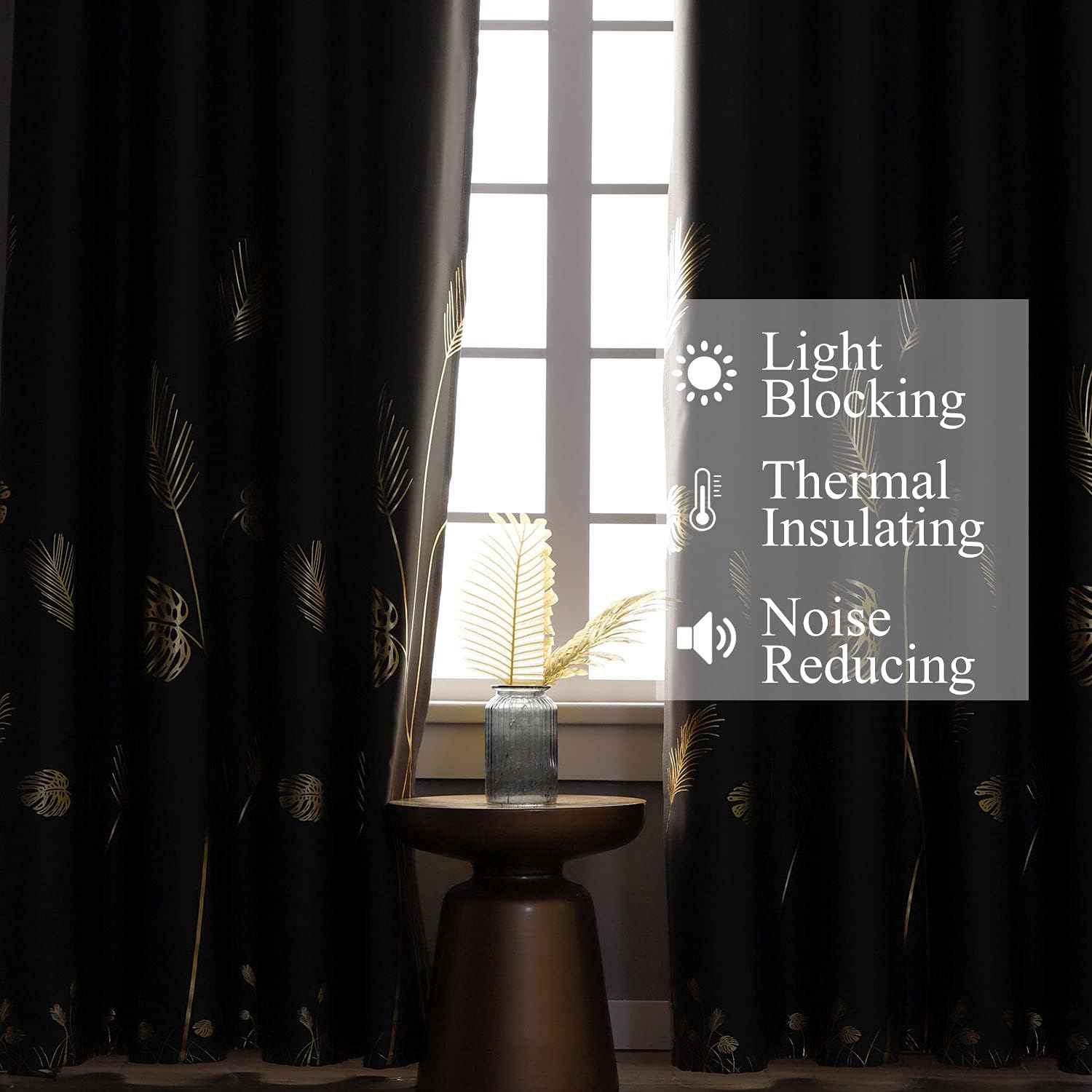 Dark Grey Blackout Curtains & Drapes 84 Inch Length 2 Panels Set for Living Room, Thermal Insulated Room Darkening Gold