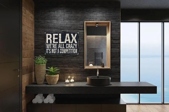 Metal Tin Sign Vintage Relax We're All Crazy It's Not Competition