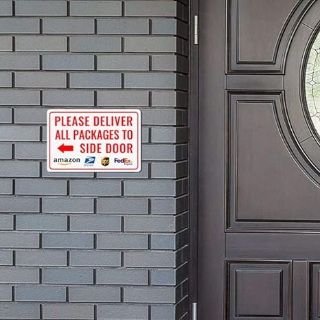 Load image into Gallery viewer, Please Deliver All Packages to Side Door Left Arrow - Bestylez Delivery Sign

