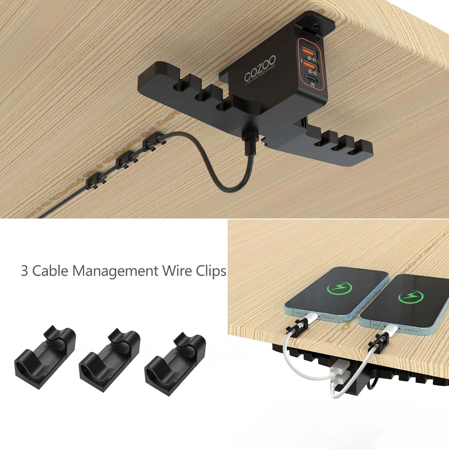 Headphone Stand with USB Charger Under Desk Headset Holder Mount with 3 Port USB Charging Station (20W PD & QC3.0 )