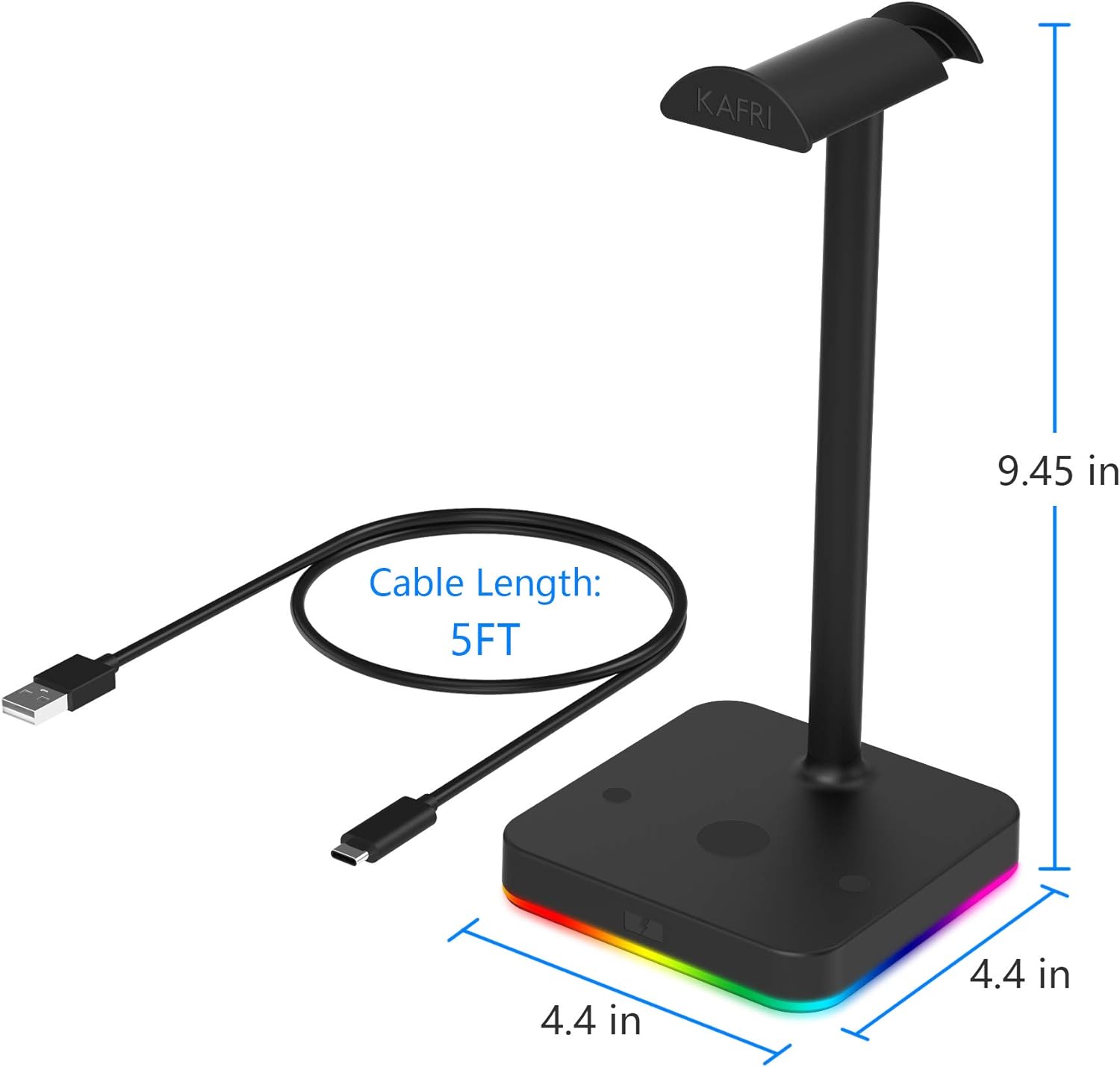 RGB Headphone Stand with Wireless Charger Desk Gaming Headset Holder Hanger Rack with 10W/7.5W Fast Charger, Black