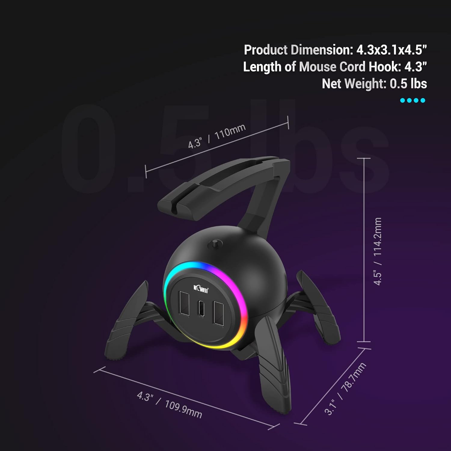 Mouse Bungee RGB Gaming Mouse Cord Holder Controller, USB Port Style Mouse Bungee