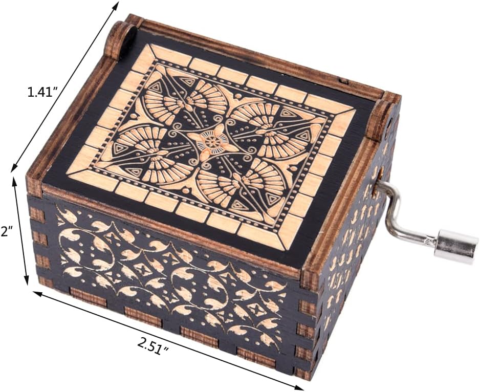 Can't Help Falling in Love Wood Music Box, Antique Engraved Musical Boxes, Black