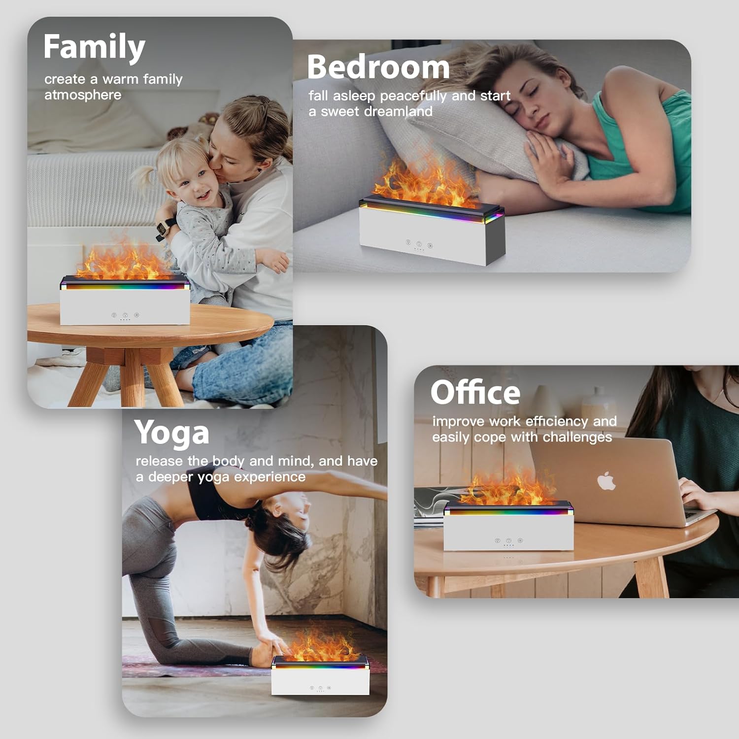 Aromatherapy Essential Oil Diffuser for Home: Mist Aroma - Flame 17 Modes RGB Ambient Lights 200ml