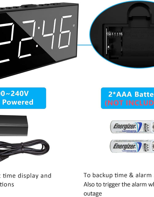 Load image into Gallery viewer, Alarm Clock for Bedroom, 2 Alarms Loud LED Big Display Plug in Simple Basic Digital Clock with USB Charging Port, White Digits
