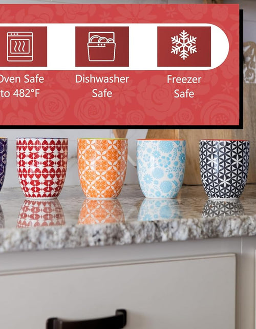 Load image into Gallery viewer, Set of 6 Modern Colorful Cute Porcelain Mugs/Cups with Large Handle,  16 Fluid Ounce Capacity
