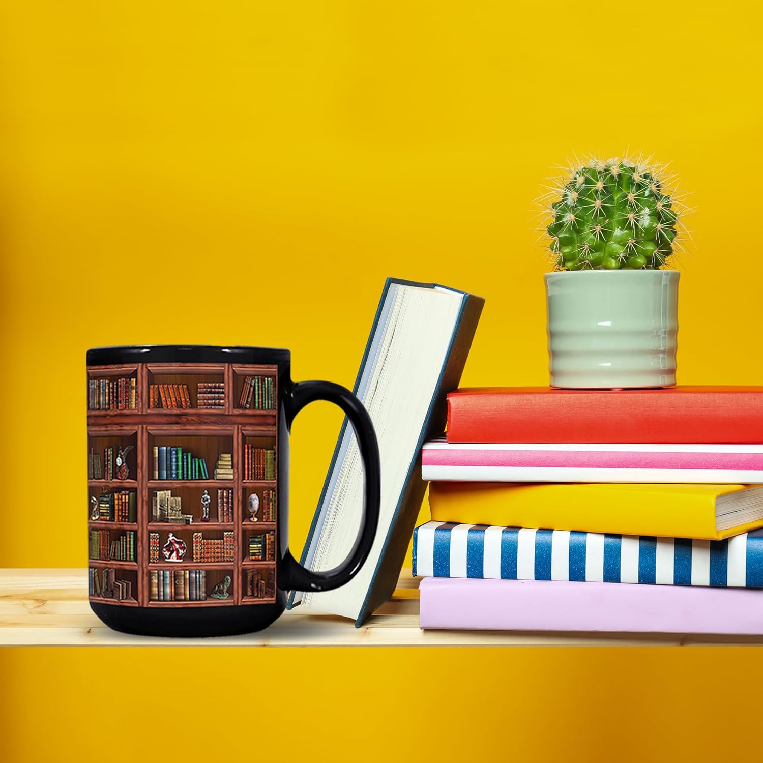 Library Bookshelf Mug Gifts For Book Lovers Women,  Mug Librarian Book Lovers Gifts for Readers Writer Black 15oz