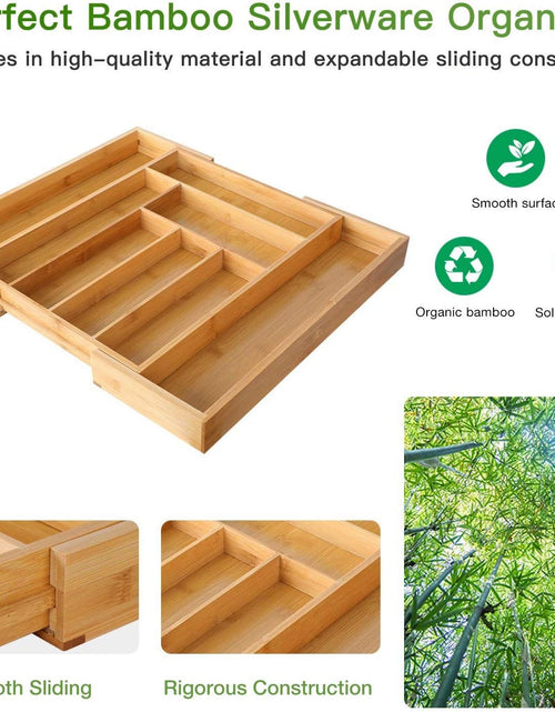 Load image into Gallery viewer, Bamboo Expandable Drawer Organizer for Utensils Holder, Adjustable Cutlery Tray, Natural
