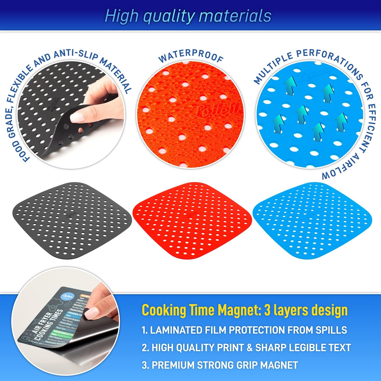 Reusable Silicone Air Fryer Liners with Air Fryer Magnetic Cheat Sheet, Easy Clean Air Fryer Accessories