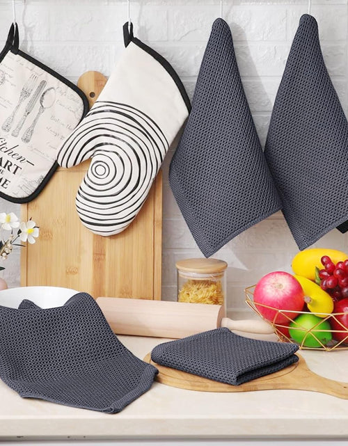 Load image into Gallery viewer, Cotton Waffle Weave Kitchen Dish Cloths, 12x12 Inches, 6-Pack, Dark Grey

