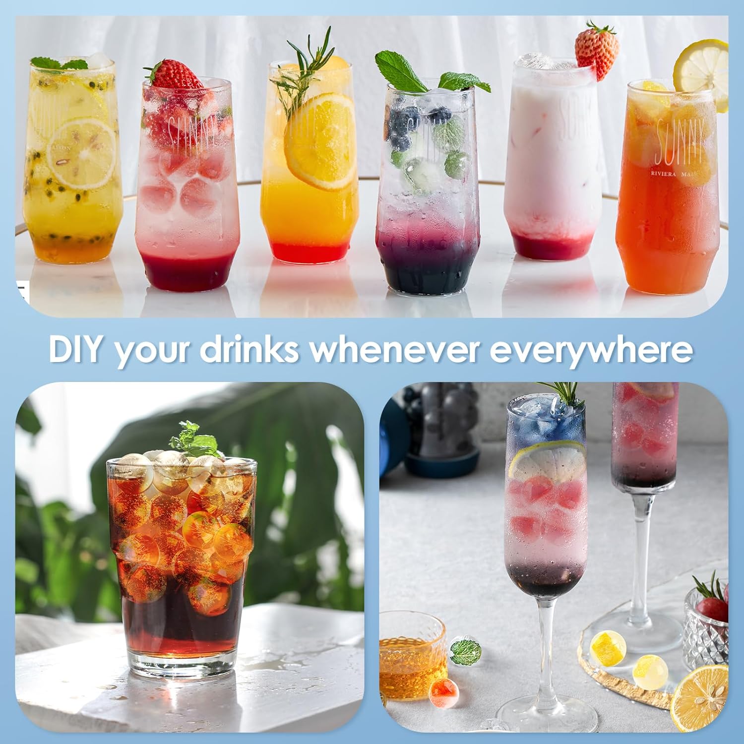 Ice Cube Tray for Freezer with Lid & Bin, 0.8"x66 Round Ice Cube Mold with Container (2 Trays 1 Ice Bucket & Scoop)