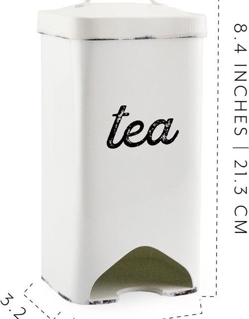 Load image into Gallery viewer, Enamelware Tea Bag Caddy Dispenser for Wrapped Individual Tea Sachets, White
