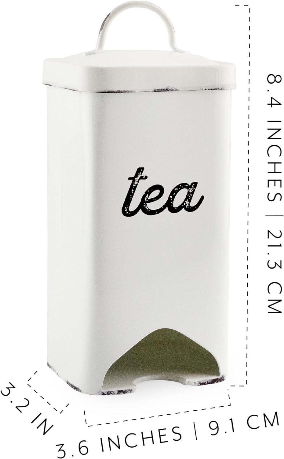 Enamelware Tea Bag Caddy Dispenser for Wrapped Individual Tea Sachets, White