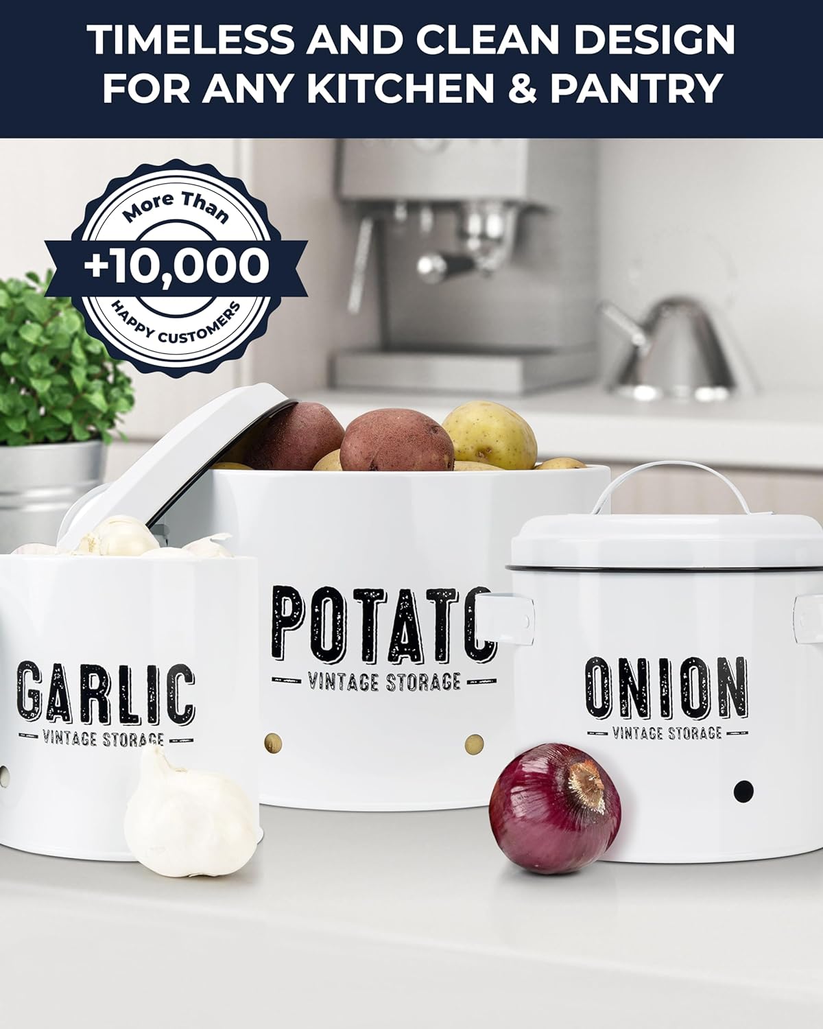 Potato Storage For Pantry, Canister Sets for the Kitchen Counter, Potatoes Storage, White