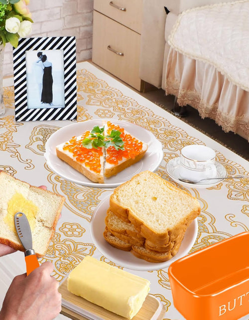 Load image into Gallery viewer, Large Butter Dish with Lid for Countertop Ceramic Butter Container with Knife Holder, Orange

