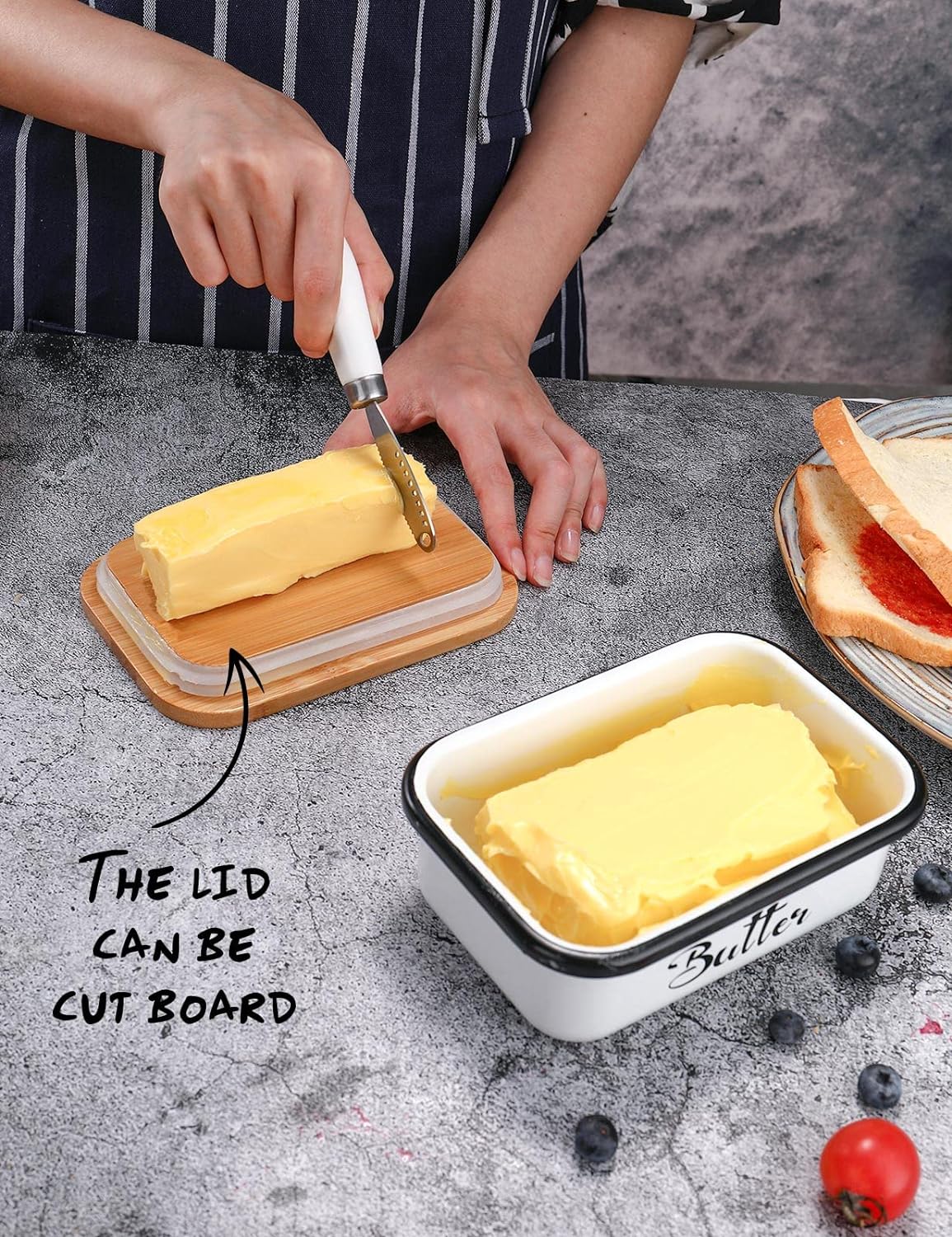 Butter Dish with Lid for Countertop, with Double High-quality Silicone Good Kitchen Gift White