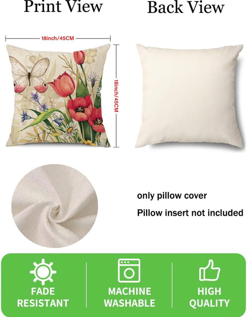 Load image into Gallery viewer, Set of 4 Decorative Spring Pillow Covers Linen Flower Butterfly Farmhouse Pillowcases, 18 x 18
