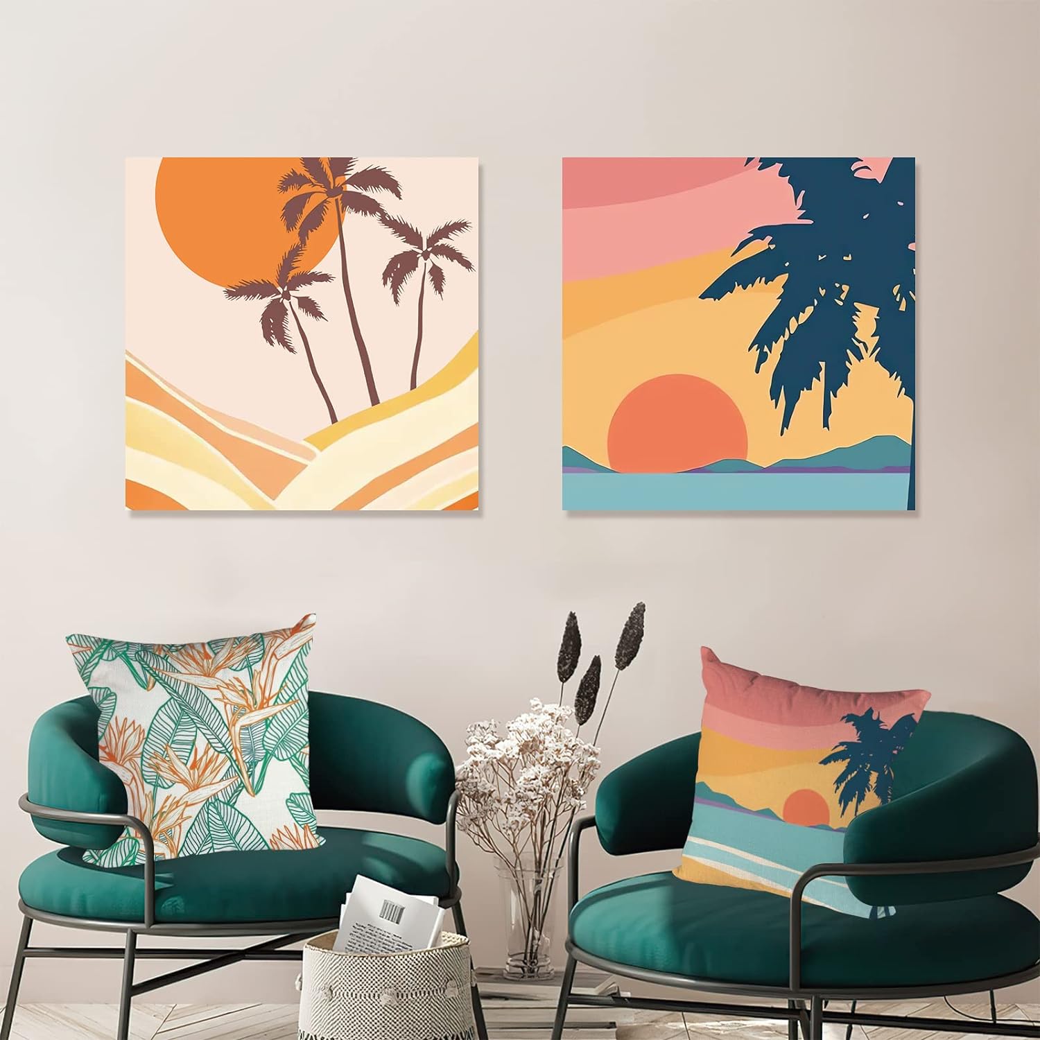 Set of 4 Modern Tropical Leaves Minimalist Aesthetic Leaf Decorative Throw Pillow Cases, 18 x 18