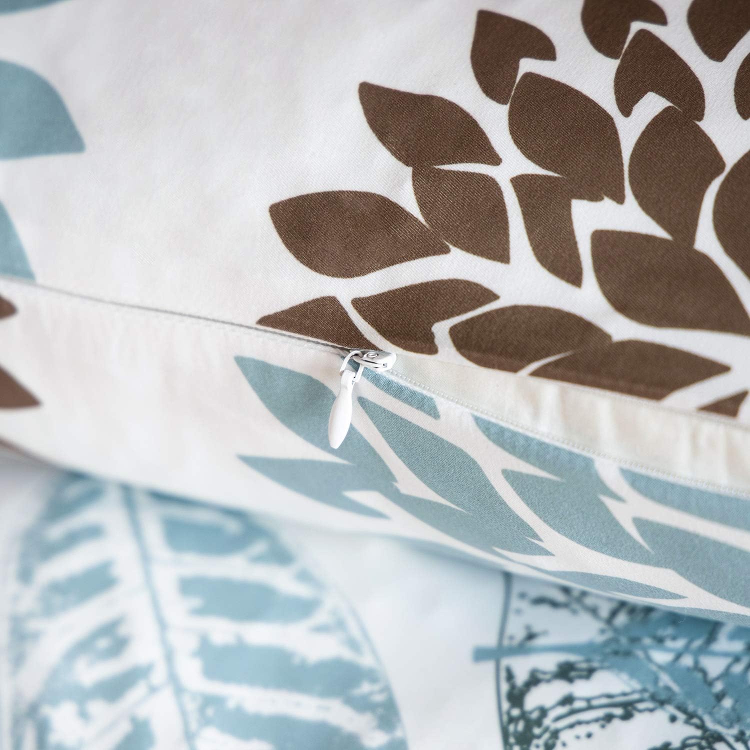 Set of 4 New Living Series Leaf Geometric Blue and Coffee Throw Decorative Pillow Cover Cushion Cover 18 x 18 inches