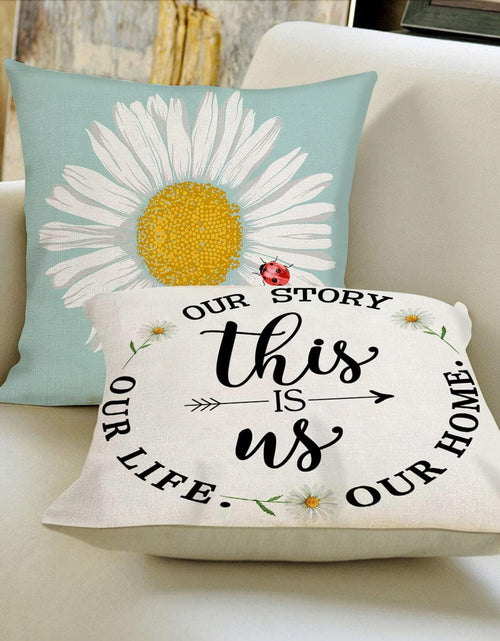 Load image into Gallery viewer, Set of 4, Sunflower Decorative Spring Daisy Light Blue Cushion Case for Sofa Couch
