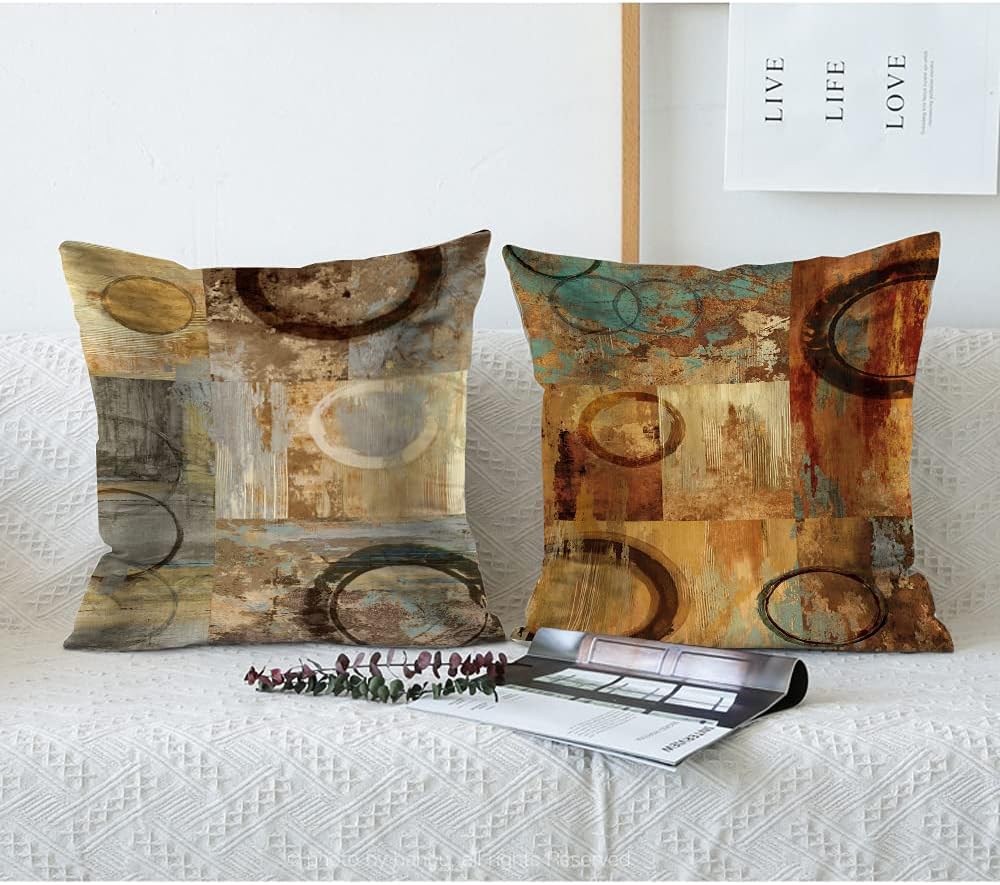 Set of 4 Teal Pillow Cover Modern Geometry Abstract Art Decorative Pillowcovers