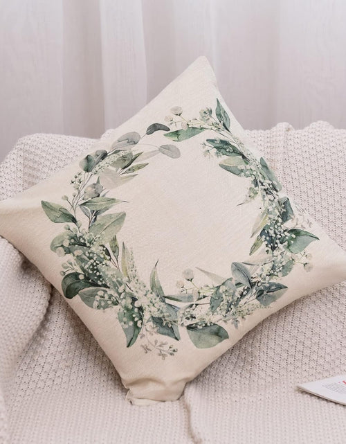 Load image into Gallery viewer, Set of 4 Decorative Spring Wreath Pillow Covers 18 x 18 Inches - Summer Floral Leaves Bless Home Linen Cushion Cases
