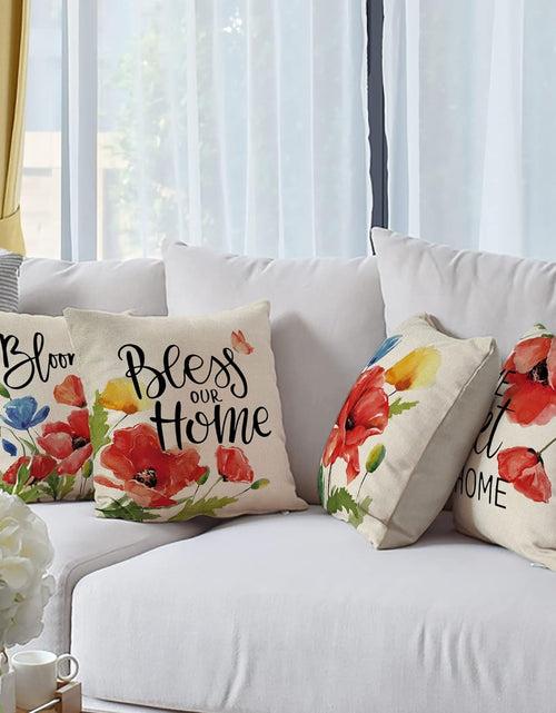 Load image into Gallery viewer, Poppy Floral Flowers Decorative Throw Pillow Covers 18 x 18 Set of 4
