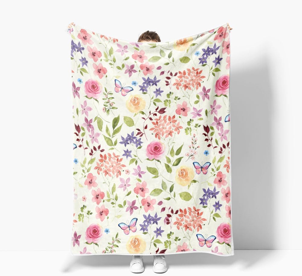 Pink Butterfly Throw Blanket Soft Cozy Warm Plush Fleece Flannel Blanket, 60 x 50 inches