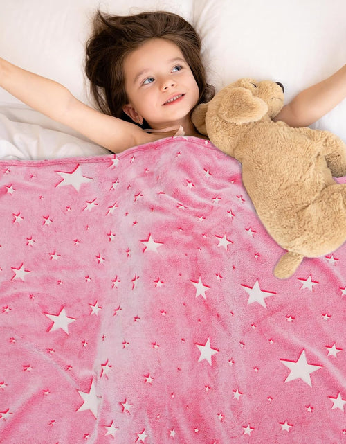 Load image into Gallery viewer, Glow in The Dark Blanket Girls Pink Star Blanket Fleece Blanket, Pink Star
