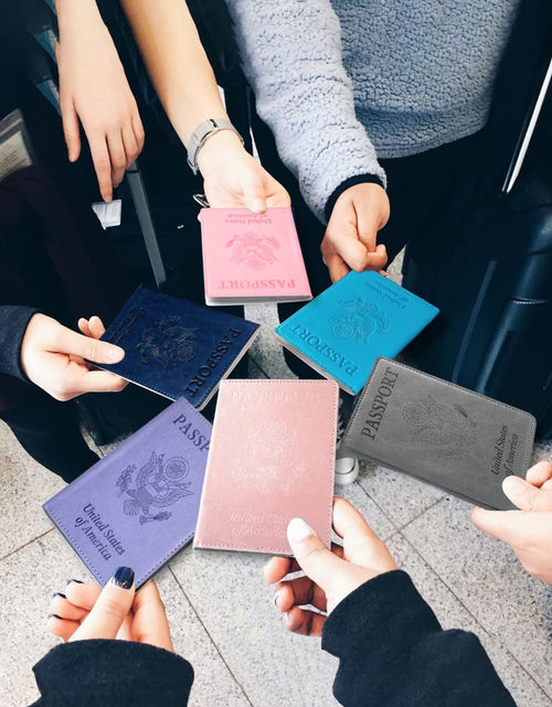 Load image into Gallery viewer, Leather Passport Holder Covers Case, Passport Book Wallet Card Slot Luggage Tag, Pink
