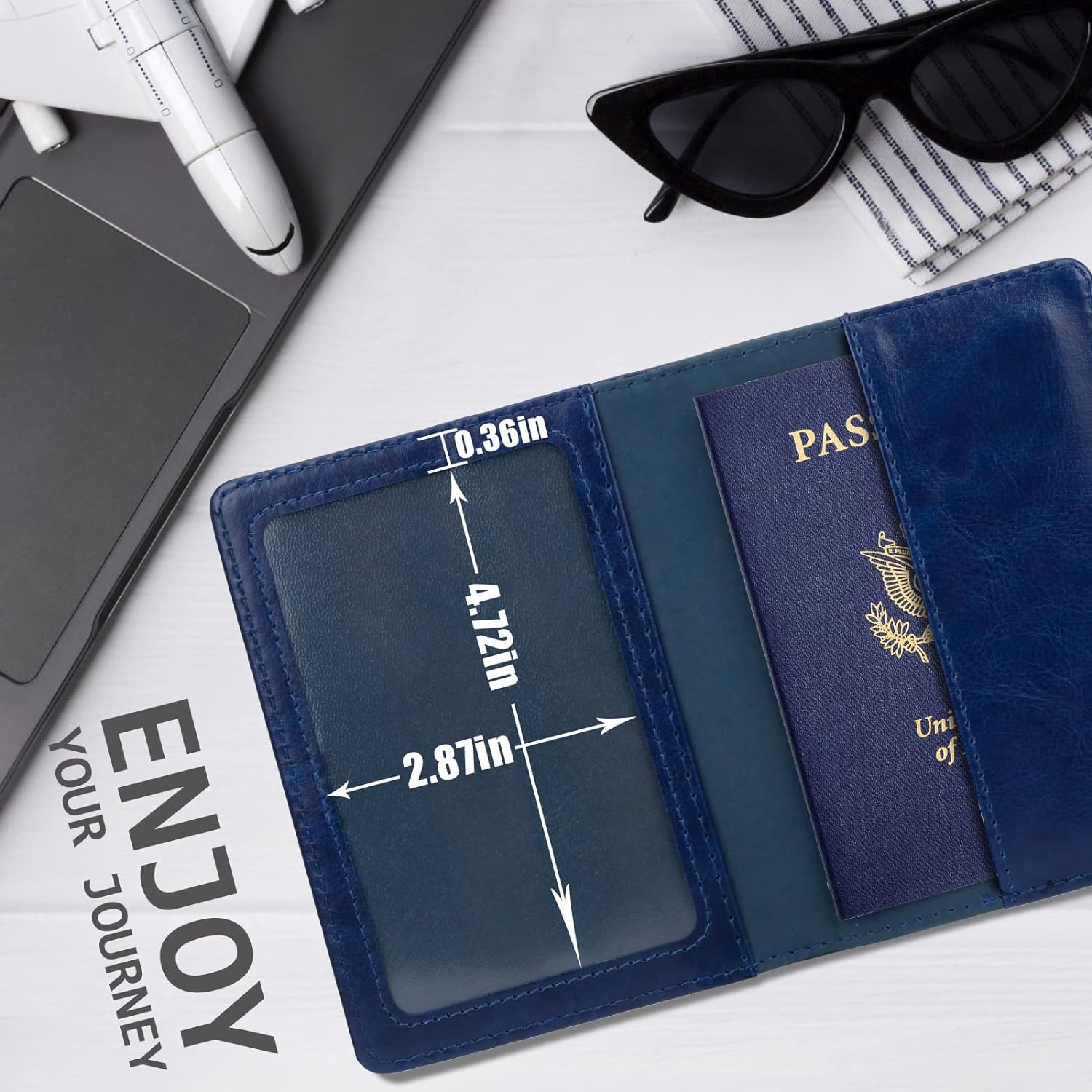 Passport Holder for Travel, Slim Passport Cover for Women Men, Leather Passport Case, Dark Blue