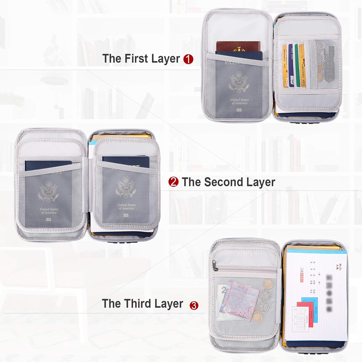 Small Fireproof Storage Organizer Case with Lock(9.4”x 5.9”x 3.2”), 3-Layer Money Safe Coin Organizer, Silver