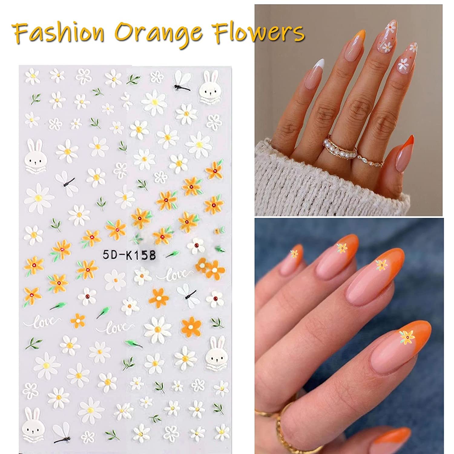 Flower Floral 5D Embossed Nail Decals Nail Art Design Self Adhesive Nail Supplies with Nail Tweezer