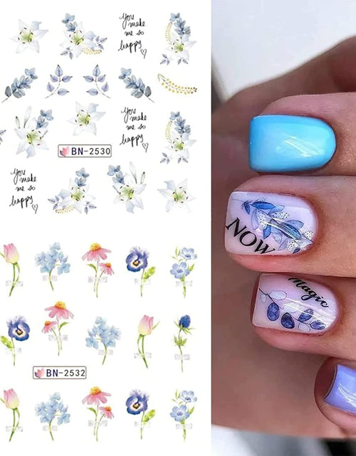 Load image into Gallery viewer, Flower Nail Decals Water Transfer Nail Art Supplies Summer Lily Orchid Butterfly, 12 Sheets
