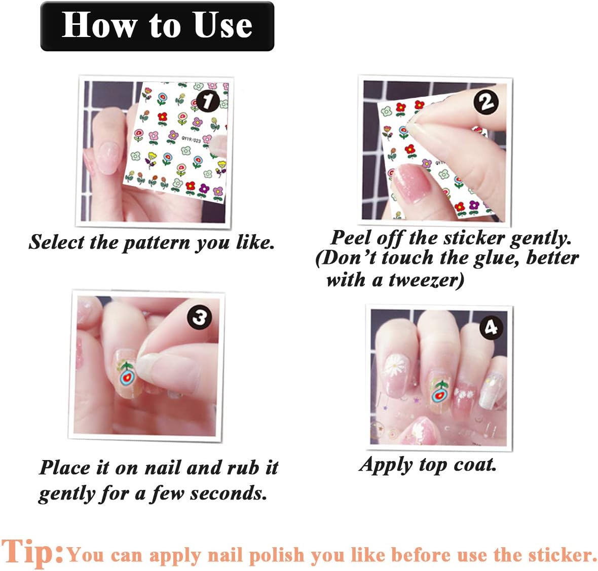 2 Sheets 3D Self-adhesive DIY Nail Art Decoration Set Including Flowers Leaves Animals Plants Fruits