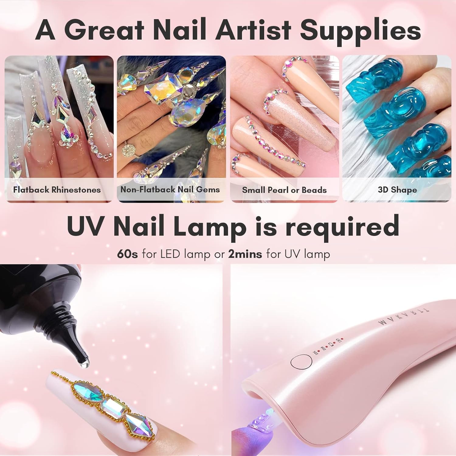 Nail Rhinestone Glue for Nails, Super Strong Gel Nail Glue for Nail Charm 3D Nails Bling