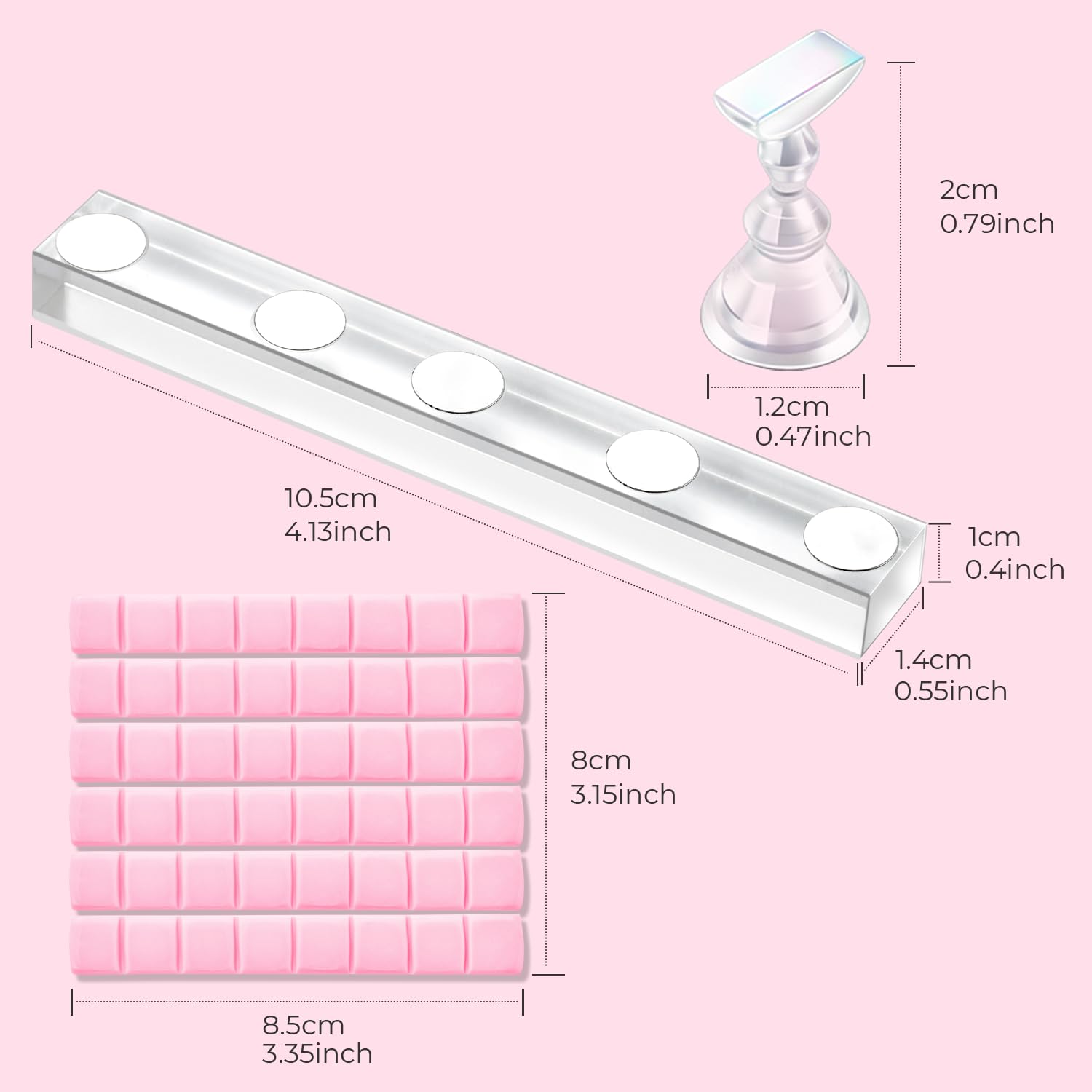 Nail Stand for Press On Nails Display Practice Art Magnetic Fake Nail Holder, Clear/Pink
