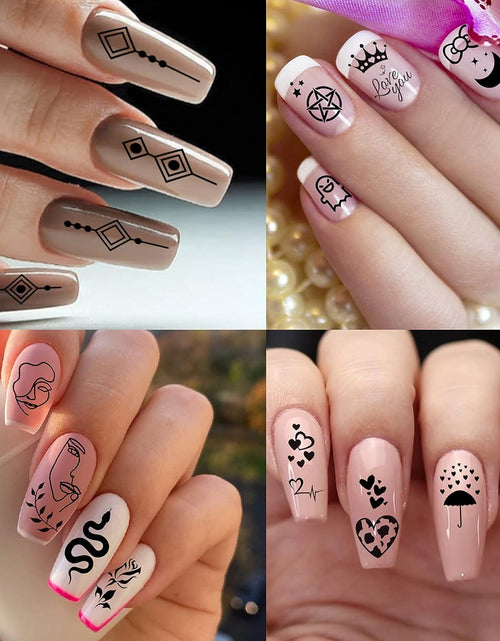 Load image into Gallery viewer, 6 Sheets Self-Adhesive Snake Heart Moon Star Nail Art Sticker Decals, Abstract Lady Face Nail Stickers
