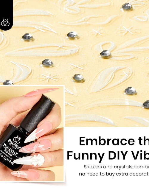 Load image into Gallery viewer, Gel Top Coat With 6 Pcs Nail Stickers for Nail Art, 5D Rhinestones Sticker Spring Embossed White Flower Design

