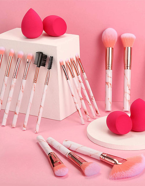 Load image into Gallery viewer, Professional Makeup Brushes Set 16PCS Marble Handle with 4PCs Sponge Blenders, Pink
